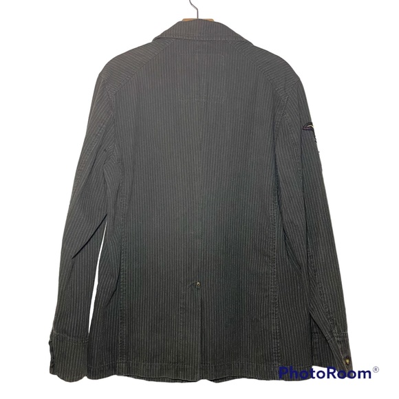 Syn Jeans unique vintage look brown pin stripes military jacket size M - Picture 9 of 11